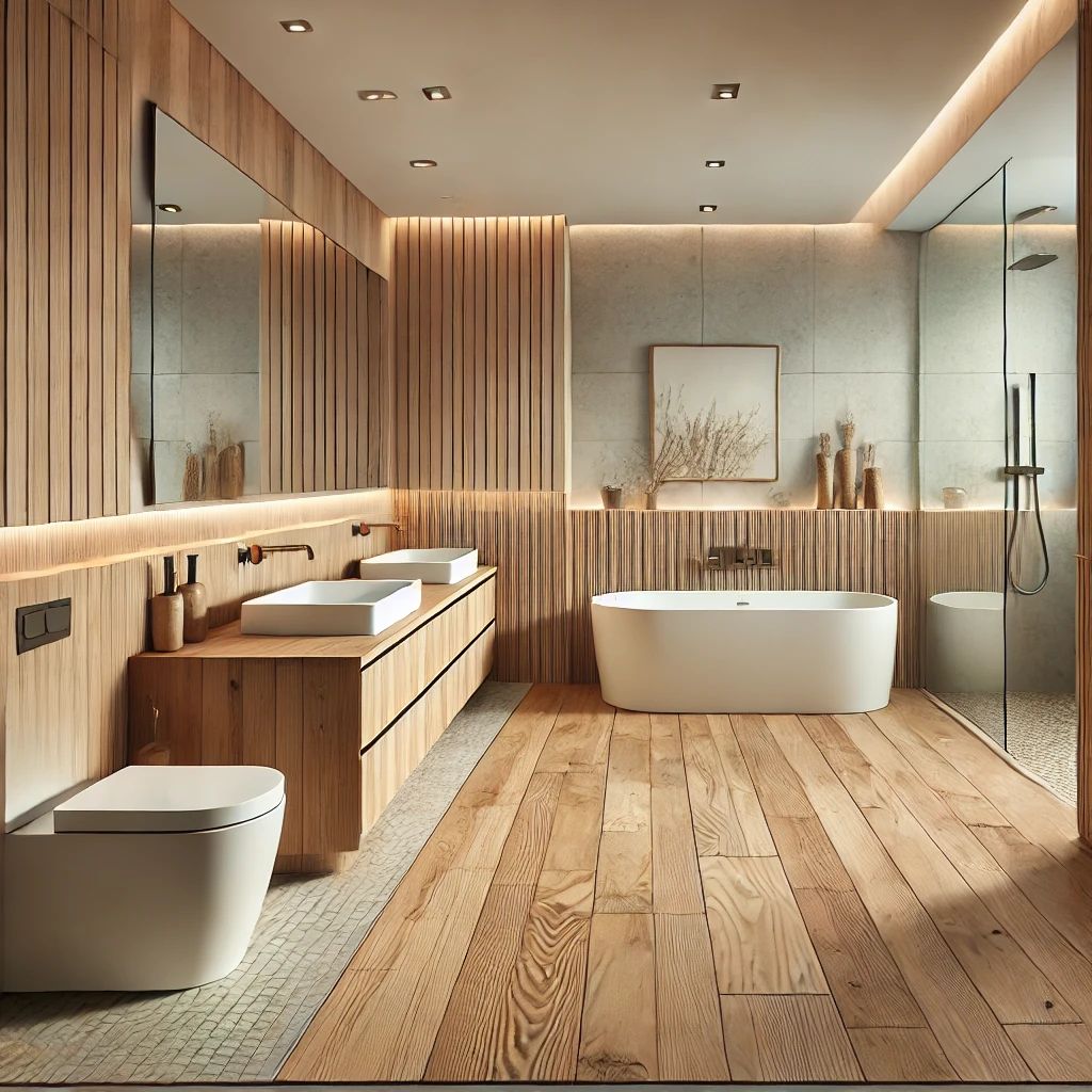 Bespoke Stone Vanity Washroom featuring Freestanding Soak Tub & Niches #35
